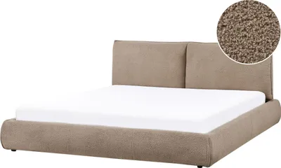 Zdjęcie produktu dla BELIANI Łóżko wodne z materacem brązowe tapicerowane boucle 180 x 200 cm z grubym wezgłowiem nowoczesny design do sypialni