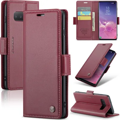 Produktbild von Galaxy S10 Hülle, Leder Brieftasche Kartenfach Schutzhülle mit Standfunktion für Samsung Galaxy S10 Rot