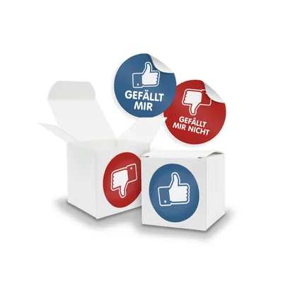 Produktbild von SET Daumen (Motiv38) 24x Faltschachtel Würfel 5cm weiß + Sticker