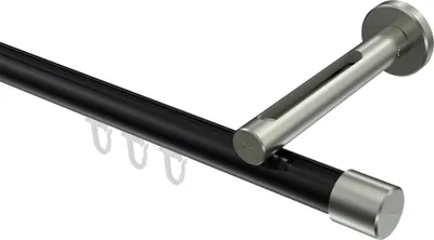 Produktbild von Interdeco Innenlaufstange / Gardinenstange mit Innenlauf Schwarz / Edelstahl-Optik, Typ Siteno Santo (Kappe), 20 mm Ø 1-läufig, 160 cm