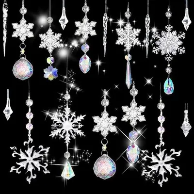 Produktbild von 18 Acryl-Schneeflocken und Eiszapfen – Weihnachtsbaum-Kristaldekorationen zum Aufhängen für Weihnachten und Hochzeiten – Neujahrsdekorationen mit hängenden Ornamenten