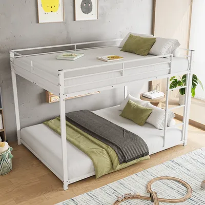 Produktbild von Etagenbett mit 2 Schlafgelegenheiten, Lattenrost und Leiter, 140x200 cm, Kinderbett mit Rausfallschutz, Metallbett
