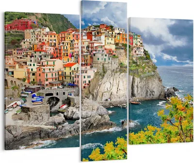 Produktbild von Bild auf Leinwand - Leinwandbild - Italien küste felsen landschaft - 95x80cm - Wand Bild - Wanddeko - Leinwanddruck - Bilder - Kunstdruck - Wanddekoration - Leinwand bilder - Wandkunst - CB95x80-2710