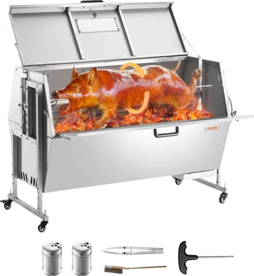Zdjęcie produktu dla VEVOR Grill do jagnięciny z rożna 130 kg Grill rożenowy BBQ (60 W) do wieprzowiny, jagnięciny, kozy, komercyjny rożen z blokowanymi kółkami, do grillowania na kempingu