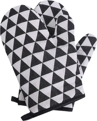 Produktbild von 2-teiliges Set Ofenhandschuhe Aus Baumwolle, Hitzebeständig, Flexibel, Rutschfest, Mit Weichem, Gestepptem Futter Für Topflappen, Grillen, Grillen, Mikrowelle, Ofen Und Backhandschuhe (Schwarzes Dreieck)