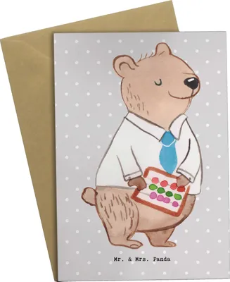 Produktbild von Mr. & Mrs. Panda babykarte Bankangestellter Herz - Grau Pastell - Geschenk, weihnachtskarten, einladungskarten, dankeskarten, Schlau, osterkarten, hochzeitskarten, Bänker