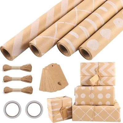Produktbild von Famanu Geschenkpapierrollen Set 4 Stück - 43 x 300 cm, Geschenkpapier für Hochzeit, Geburtstag und Weihnachten