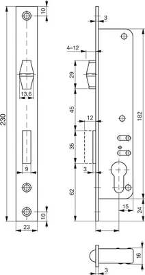 Produktbild von ROTO Rohrrahmenschloss Flachstulp m. Rollfalle/Riegel 884, DM 20,verzinkt silber