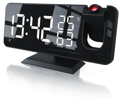 Imagen del producto de Reloj despertador digital con proyector, función de ajuste automático del brillo, indicador de temperatura y humedad