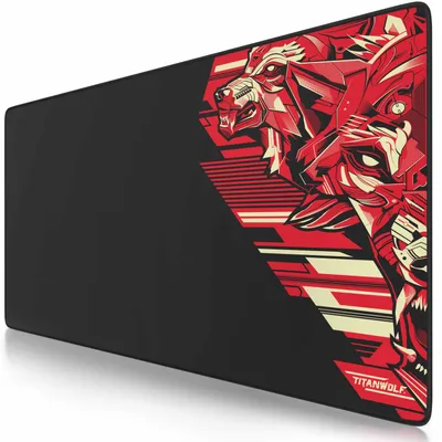 Imagen del producto de Alfombrilla para ratón gaming Titanwolf XXL, 900 x 400 x 3 mm, base para escritorio, lavable, base antideslizante, velocidad y precisión, color rojo