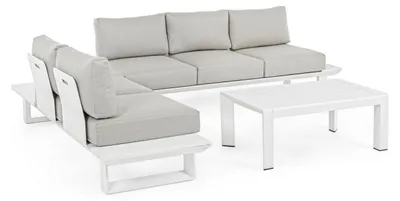 Produktbild von Konnor Aluminium Sitzgruppe 5-Sitzer mit Kissen, pulverbeschichtet, Tisch 100x60x40 cm