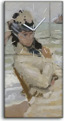 Produktbild von Dekor Leinwand Uhr Wandbilder Geräuschlos 30x60 Camille am Strand von Trouville - weiße Hände