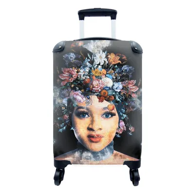 Produktbild von MuchoWow® Koffer Handgepäck Trolley Rollkoffer Kleine Reisekoffer mit 4 Rollen - Frau - Blumen - Farbe - Cabin Size < 55x40x23 cm & 55x40x20 cm - Fotokoffer - Kabinenkoffer - Boardgepäck - Reise-Box - Reisekoffer - Reisegepäck - Koffer mit Bild - Trolley für Kinder