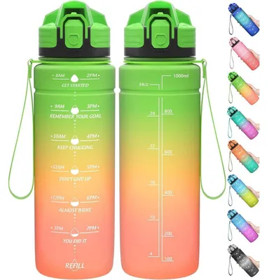 Produktbild von Sport Trinkflasche mit Zeitmarkierung BPA Frei Tritan 500 ml Grün-Orange-Rosa