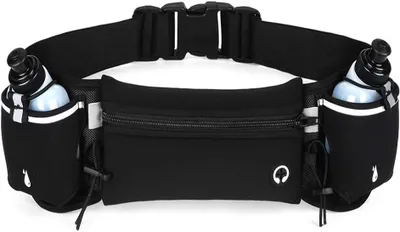 Produktbild von Laufgürtel mit 2 Trinkflaschen à 190 ml und verstellbarem Gurt für Sport, Wandern und Radfahren – Trinkgürtel – Laufgürtel