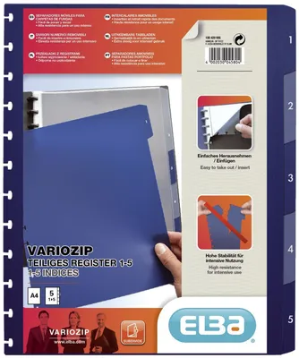 Obrázok produktu pre ELBA Ordnerregister vario-zipp DIN A4 Vollformat 1-5 blau 5-teilig