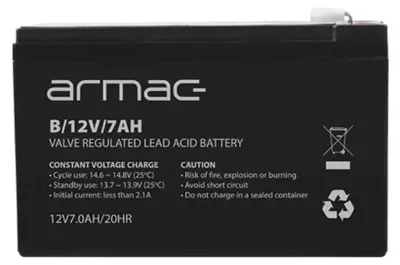 Produktbild von Armac B/12V/7AH, Plombierte Bleisäure (VRLA), 12 V, 1 Stück(e), Schwarz, 7 Ah, RoHS