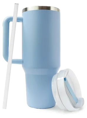 Obrázek produktu pro Eurocatch Tumbler 1,2 l – termohrnky se slámkou a uchem – udrží nápoj studený po dobu 11 hodin, s ledem až 48 hodin – lze mýt v myčce – modrá