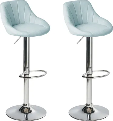 Produktbild von BELIANI Barstühle 2er-Set Hellblau Stoff Mit silbernem Eisenfußhocker gepolstert Klassischer Esszimmerstil