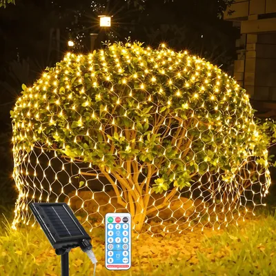 Produktbild von Peviasot Solar Lichternetz Lichterkette 3M x 2M Lichtervorhang Mit Fernbedienung Timer Weihnachten Party Garten Deko Warmweiß