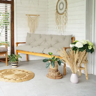 Produktbild von 4L Textil Gartenbankauflage Hollywoodschaukel Auflage Bankauflage outdoor Sitzkissen Bank Gartenbank wetterfest (120x60x50 cm Beige) UV-beständig