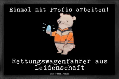 Produktbild von Mr. & Mrs. Panda fußmatte Rettungswagenfahrer Leidenschaft 40 x 60 cm - Schwarz - Geschenk, Fußabstreifer, Schmutzfangteppich, Schmutzmatte, bodenmatte, Bodenvorleger