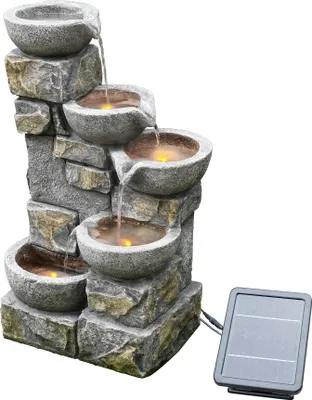 Produktbild von Teamson Home Garden & Outdoor Solarbetriebenes Wasserspiel mit Lichtern, kaskadierendem Springbrunnen, 4-stufiger Schüssel mit Wasserfall-Dekoration und Batterie-Backup