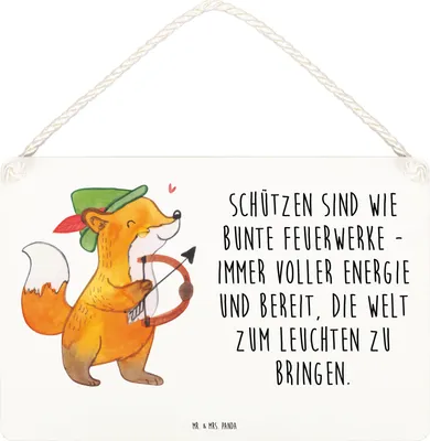 Produktbild von Mr. & Mrs. Panda Schild Schütze Astrologie DIN A5 - Weiß - Geschenk, Holzschild, Sternzeichen, kleine aufmerksamkeit, Tierkreiszeichen, Geschenkidee, Türschild, wandtafel