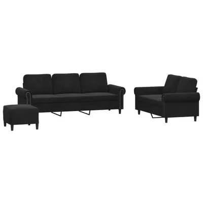 Produktbild von vidaXL 3-tlg. Sofagarnitur mit Kissen Schwarz Samt