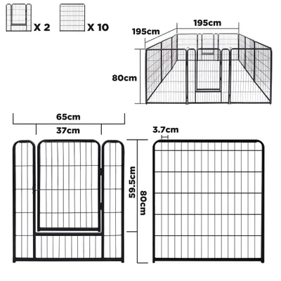 Produktbild von Sessamen-LP Welpenauslauf Hundelaufstall mit 2 Türen 12-teilig 65x80cm Schwarz Metallgitter Innen und draußen Käfig für Kaninchen,Katzen,Welpen