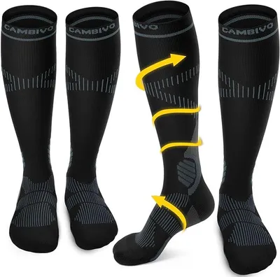 Produktbild von CAMBIVO Kompressionsstrümpfe Herren Damen 2 Paar, Stützstrümpfe 15-20 mmHg, Gepolsterte Kompressionssocken, Compression Socks, Atmungsaktiv Socken für
