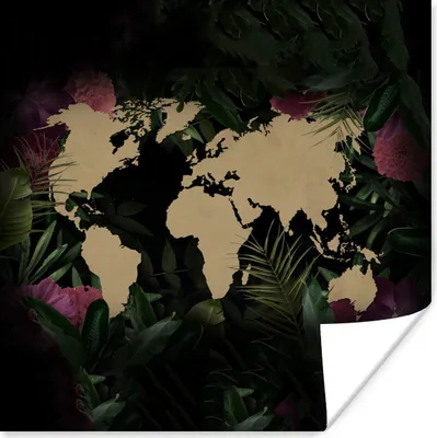 Produktbild von MuchoWow® Poster Weltkarte - Braun - Blumen 75x75 cm - Wand Dekoration
