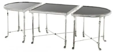 Produktbild von Casa Padrino Luxus Art Deco Designer Beistelltisch 3er Set Antik Silber mit schwarzem Glas - Hotel Tisch Möbel