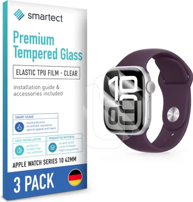 Produktbild von smartect TPU Schutzfolie Klar für Apple Watch Series 10 42mm, 3 x Front