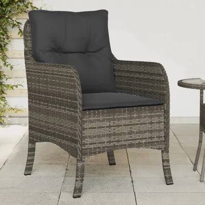 Produktbild von Design Gartenstühle mit Kissen 2 Stk. Grau Poly Rattan, Gartenstühle 2024 Neu