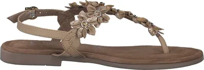 Produktbild von MARCO TOZZI Damen Sandale T-Riemen Leder Blumen Perlen Zehentrenner 2-28148-42, Größe:40 EU, Farbe:Braun