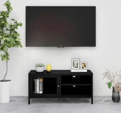 Image de Maison Exclusive - Meuble TV noir 90 x 30 x 44 cm en acier et verre