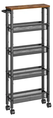Produktbild von Vintage braun-schwarzer Servierwagen – Servierwagen – Spanplatte und Stahl – 13 x 45,4 x 99,6 cm