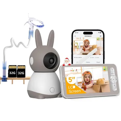 Obrázek produktu pro Dětský monitor s kamerou 2K 5" WLAN video babyphone PTZ IR noční vidění automatické sledování pláče/pohybu/detekce zvuku s držákem a 2*32G