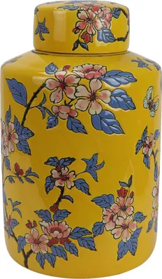 Zdjęcie produktu dla Fine Asianliving Chiński Wazon z Pokrywką Porcelanowy Żółte Kwiaty Ręcznie Malowany D20xH31cm Wazon Dekoracyjny Wazon Kwiatowy Orientalny Wazon Ceramiczny Wazon Dekoracyjny Nowoczesny Wazon Dekoracyjny Na Stół
