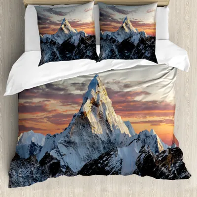 Obrázok produktu pre ABAKUHAUS Berg Obliečka na perinu, Berg Nepal Everest, odolná voči roztočom, vhodná pre alergikov, s obliečkami na vankúše, 155 cm x 220 cm – 80 x 80 cm, viacfarebná