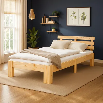 Produktbild von Massivholzbett 90x200 cm Kiefer Natur – Bett mit Lattenrost | Einzelbett Jugendbett Kinderbett Gästebett | Homestyle4u