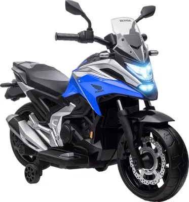 Image de AIYAPLAY Moto électrique pour enfants moto porteur Honda pour enfants 3 à 6 ans avec musique, phares - voiture électrique avec 2 roues d'entraînement - dim. 107L x 46l x 75H cm bleu