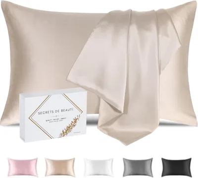 Image de Housse de coussin en soie, 25 momme, couleur champagne, 50 x 80 cm