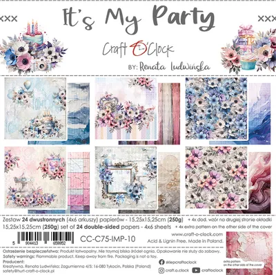 Image de Lot CRAFT OCLOCK de 24 feuilles de papier de scrapbooking double face 15 x 15 cm, It's My Party