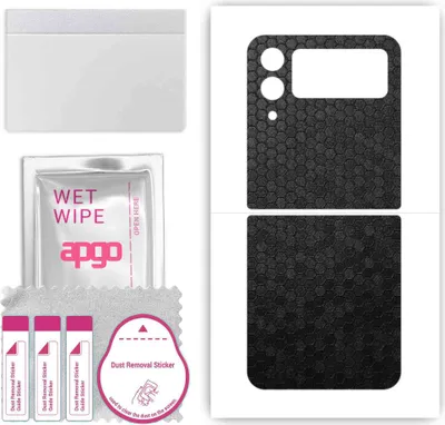 Produktbild von apgo Rückseite Schutzfolie, Skin, kompatibel mit Samsung Galaxy Z Flip4, Hinten Displayschutzfolie aus Vinylfolie, kratzfest, einfache Montage - Schwarze Honigwabe