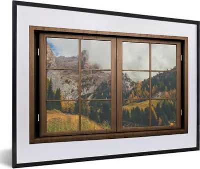 Produktbild von MuchoWow® MuchoWow® Gerahmtes Poster Aussicht - Berg - Baum 60x40 cm - Poster mit zchwarzem Bilderrahmen - Schlafzimmer - Plakat in Rahmen - Drucken
