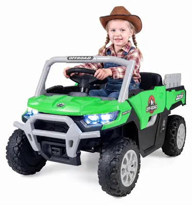 Image de Tracteur électrique COSTWAY, voiture électrique pour enfants 12V avec télécommande, voiture pour enfants avec remorque, musique et phares, véhicules pour enfants à partir de 3 ans