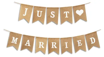 Just Married Banner aus Leinen, 3,5 m, Wimpelkette für Hochzeit