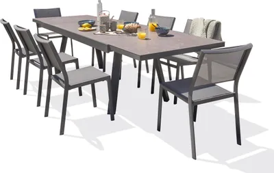 Image de Ensemble repas de jardin 8 places en céramique sur verre